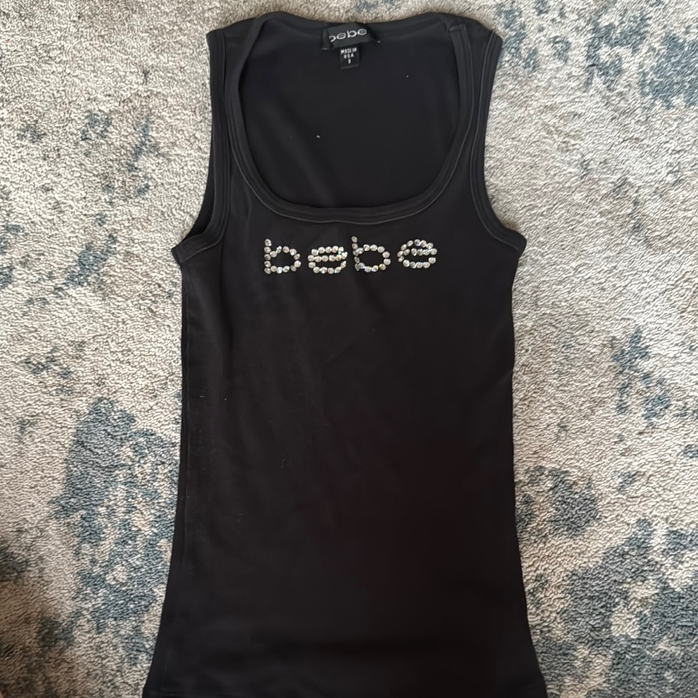 Bebe Black Tank Top with Sparkling Accents